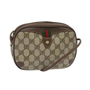 GUCCI GG Supreme Web Sherry Line Shoulder Bag PVC Beige Auth